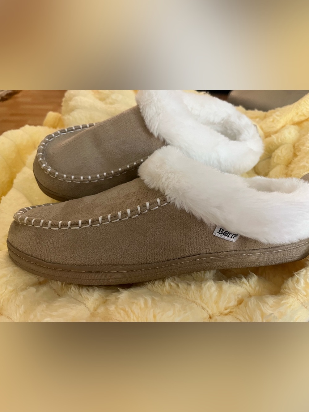Born Taupe Slip-On Faux-Fur Lined Women's Slippers
